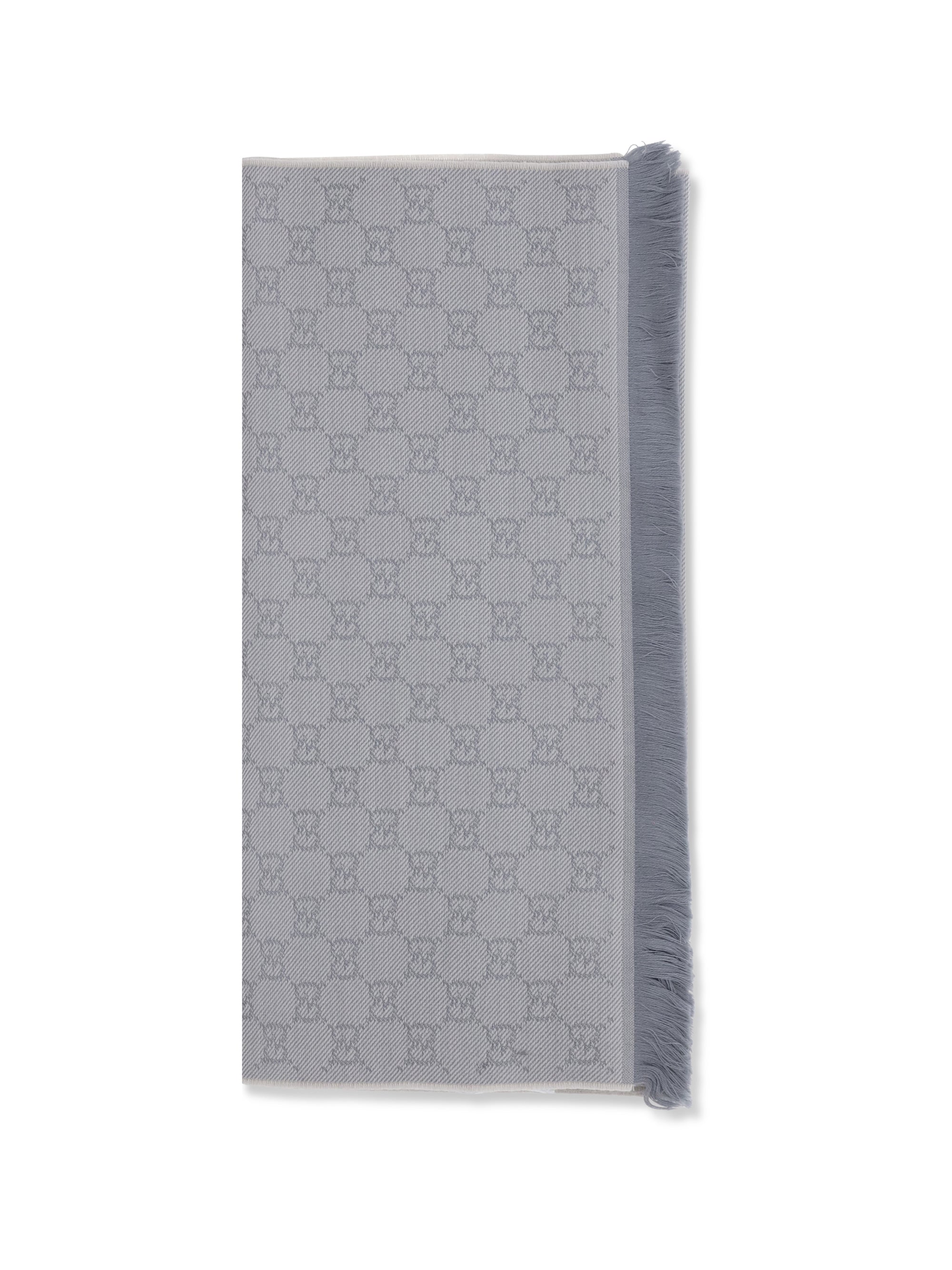 Gucci GG-Embroidered Wool Scarf — Gray