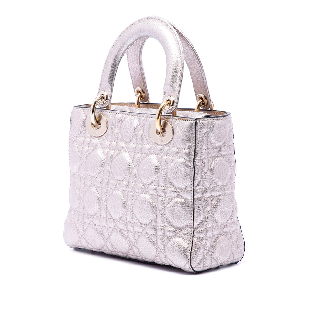 Small Metallic Grained Calfskin Cannage Supple Lady Dior