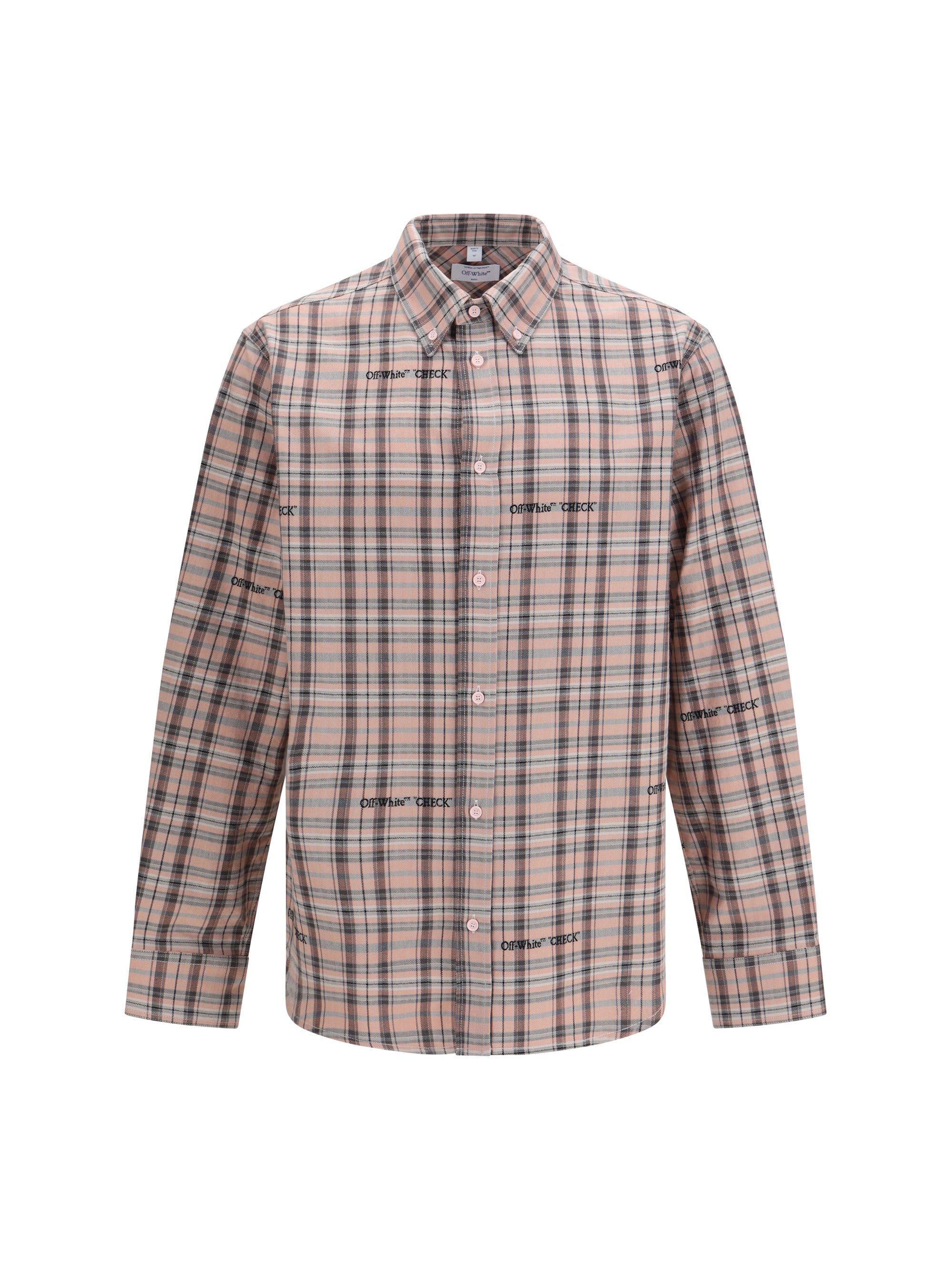 Off-White Embroidered Logo Flannel Shirt — Pink