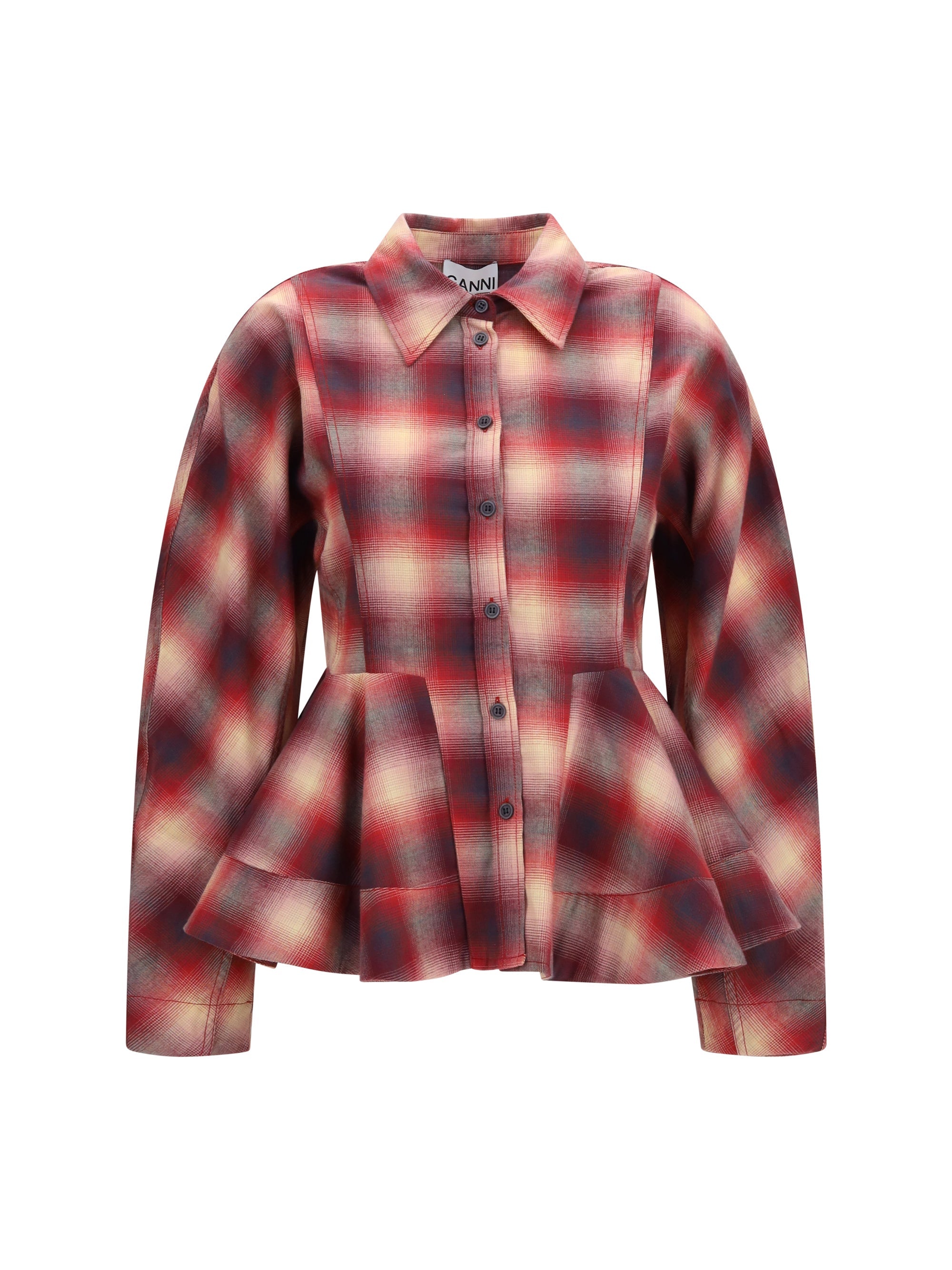 Ganni Peplum Flannel Shirt — Red