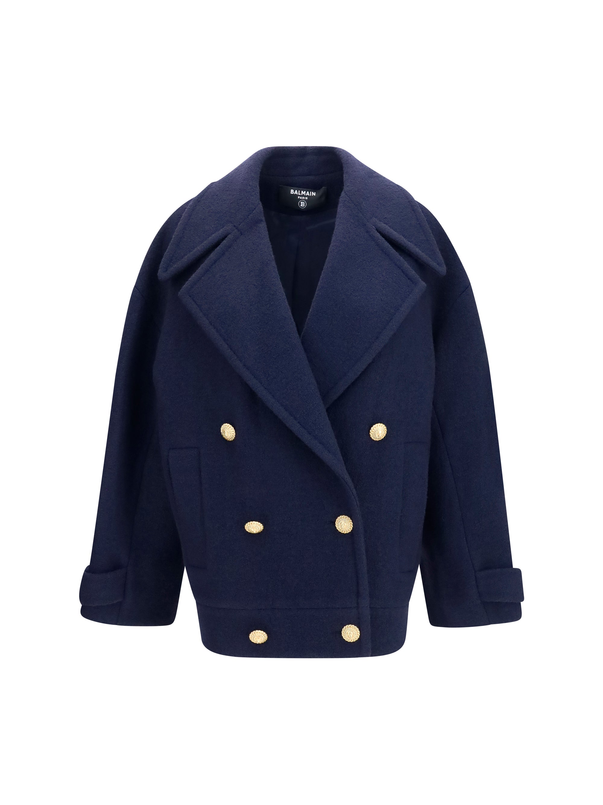 Balmain Double-Breasted Wool Coat — Navy