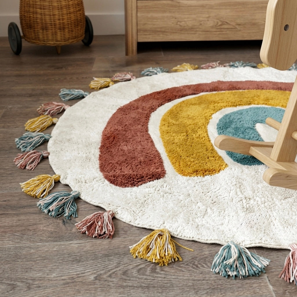 Alfombra Infantil 110 cm RAINBOW Algodón Lavable en lavadora