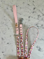 Handmade Vegan Leather Dog Leash - Bee Happy Dachshunds - Pink