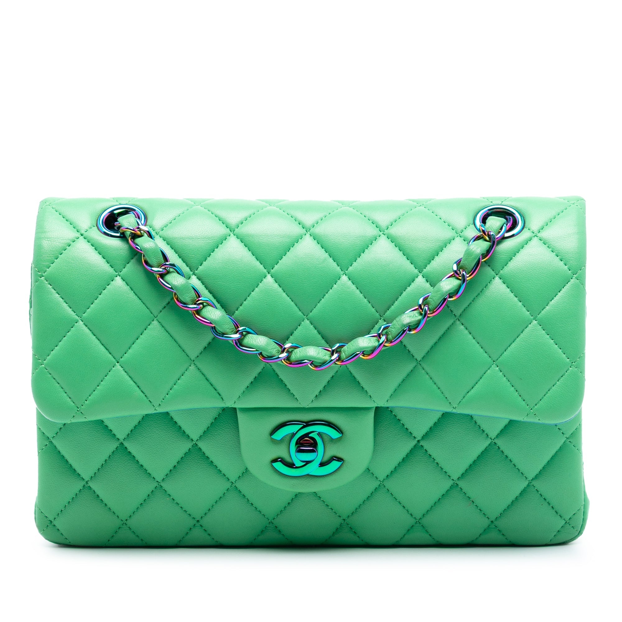 Small Classic Lambskin Rainbow Hardware Double Flap