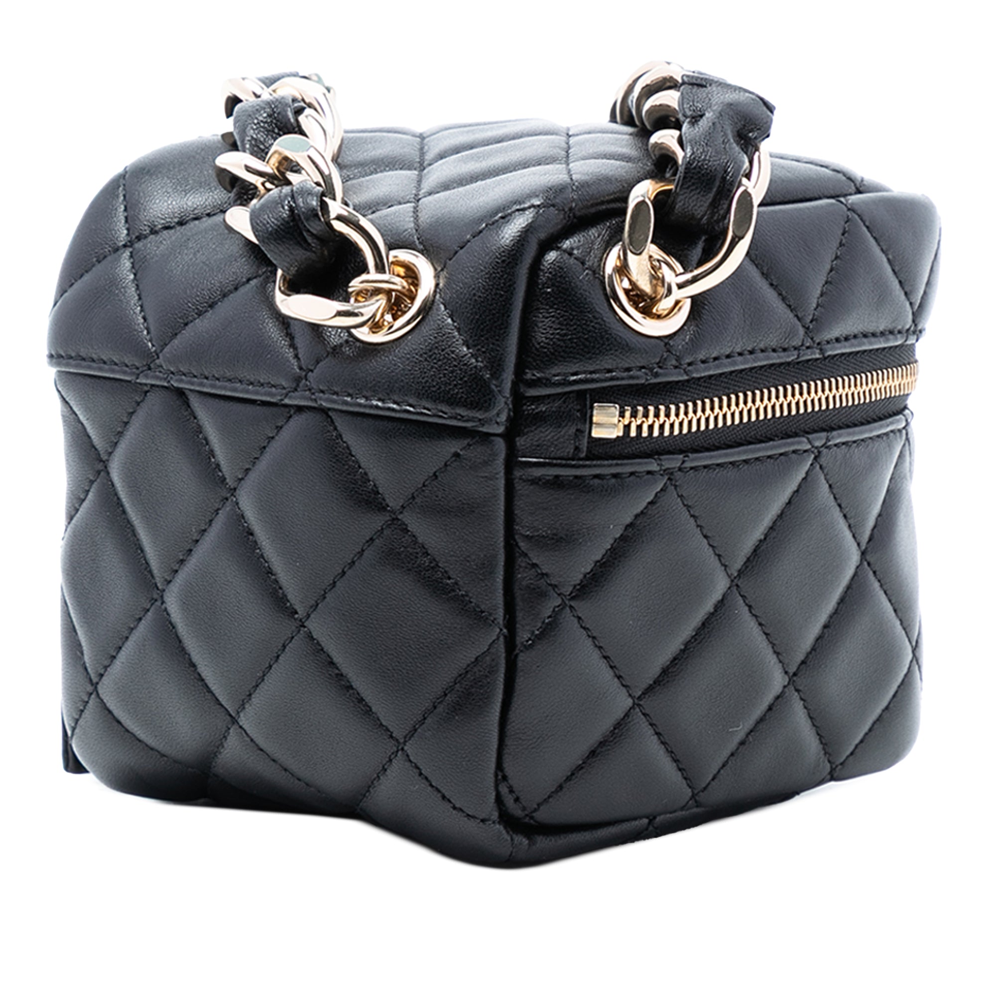 CC Quilted Lambskin Cube Wristlet Vanity Case