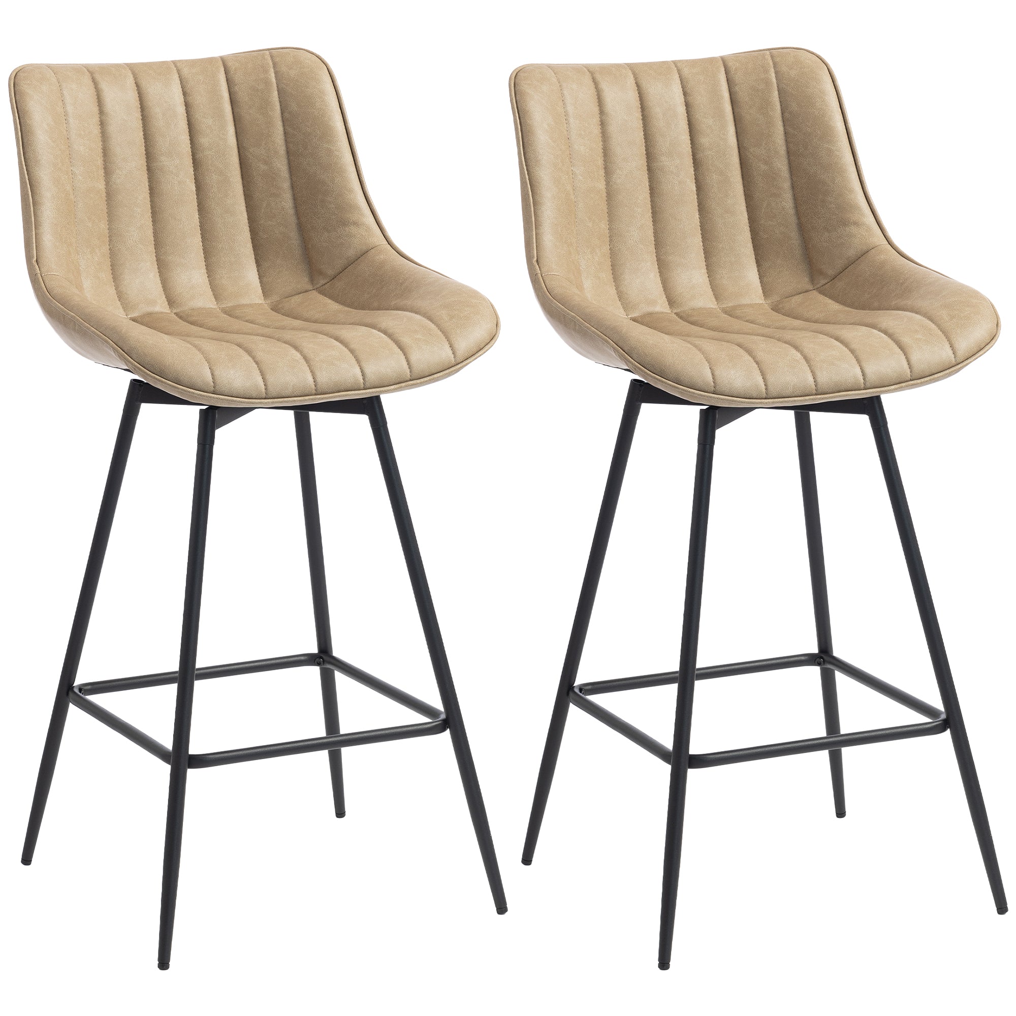 Height-Adjustable Swivel Bar Stools Set of 2 with Backrest & Footrest, Textured Faux Leather Counter Chairs for Kitchen Island, Light Brown