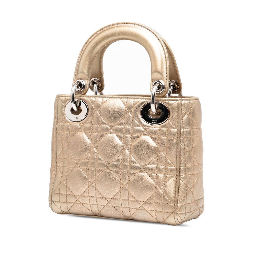 Mini Metallic Lambskin Cannage Lady Dior