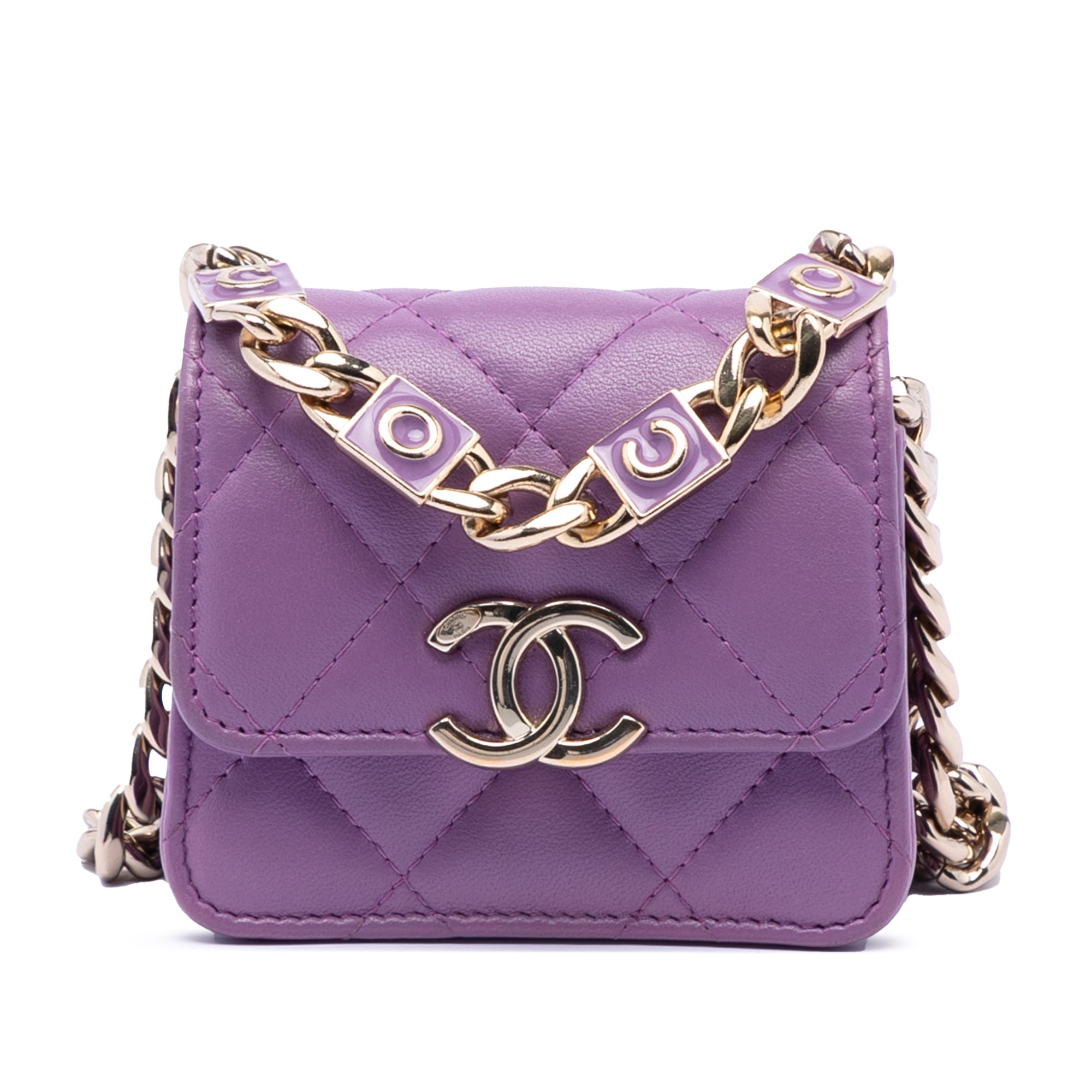 CC Quilted Lambskin Coco Card Holder on Chain