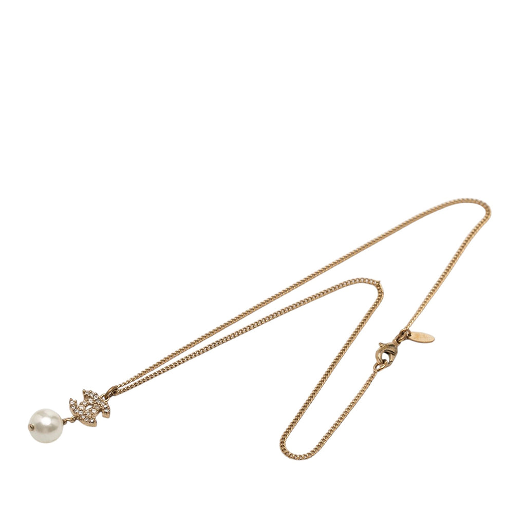 Gold Plated Strass CC Faux Pearl Drop Pendant Necklace