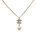 Gold Plated Strass CC Faux Pearl Drop Pendant Necklace