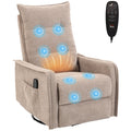 Chenille Recliner Chair with Massage & Heat, 360° Swivel Rocker and Side Pockets, Brown