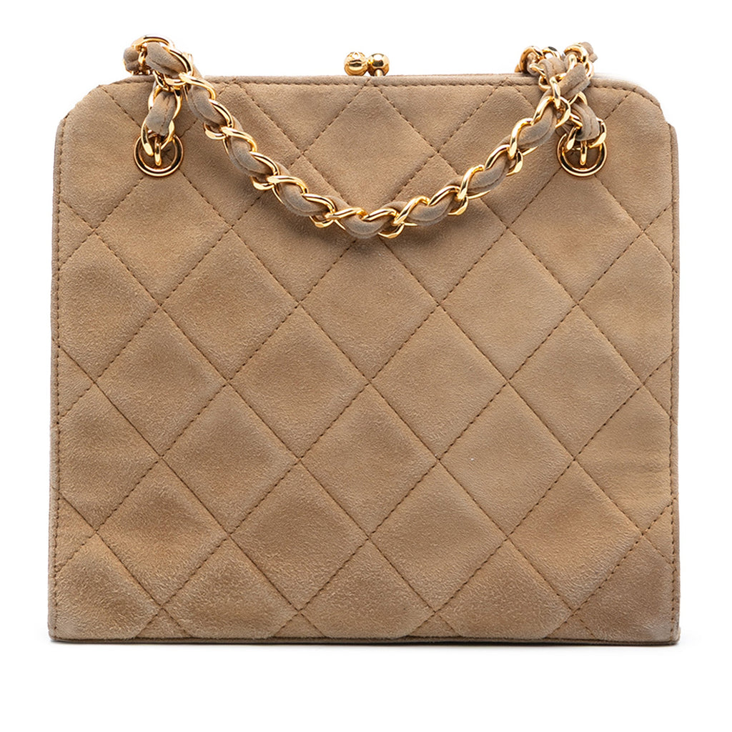 CC Quilted Suede Kiss Lock Handbag