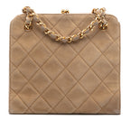 CC Quilted Suede Kiss Lock Handbag