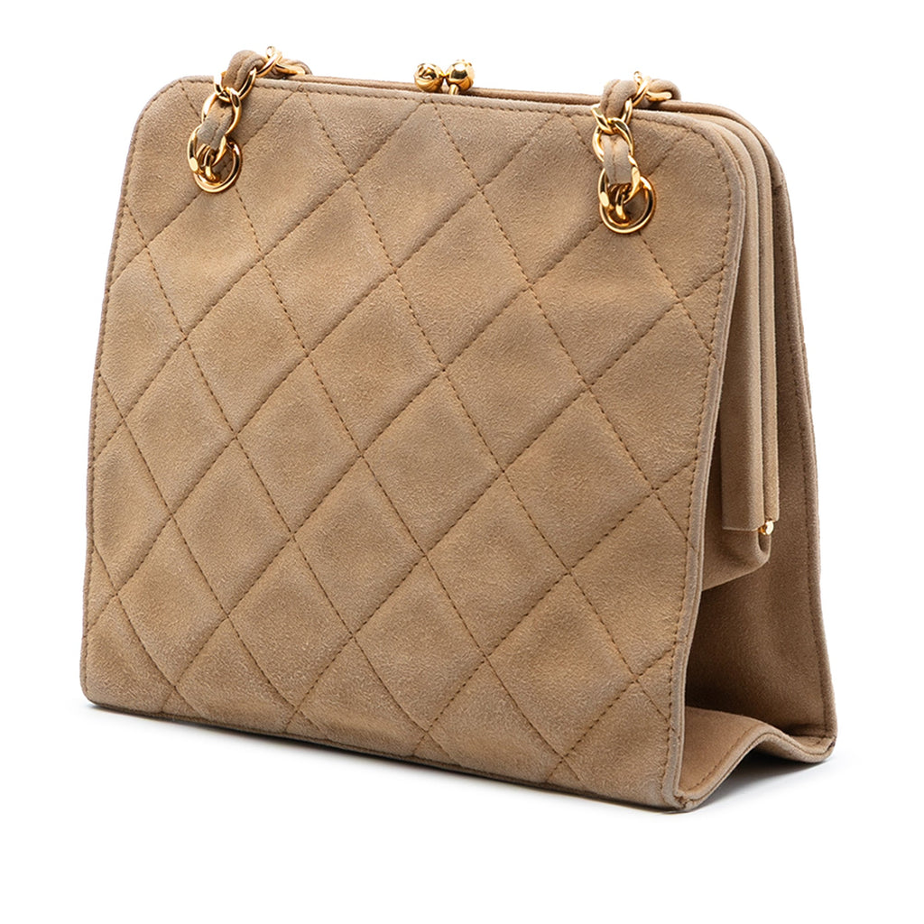 CC Quilted Suede Kiss Lock Handbag