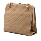 CC Quilted Suede Kiss Lock Handbag