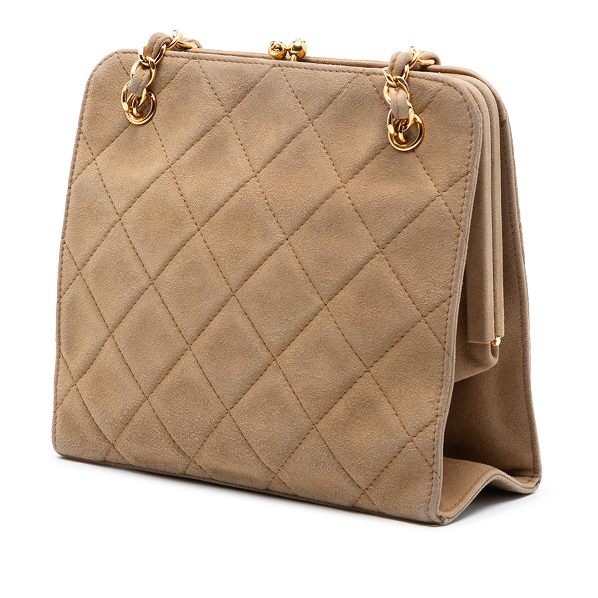 CC Quilted Suede Kiss Lock Handbag