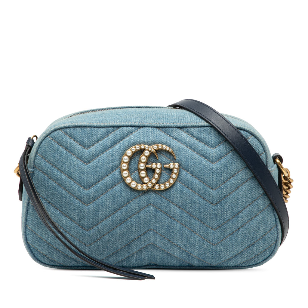 Small GG Marmont Matelasse Denim Pearly Crossbody