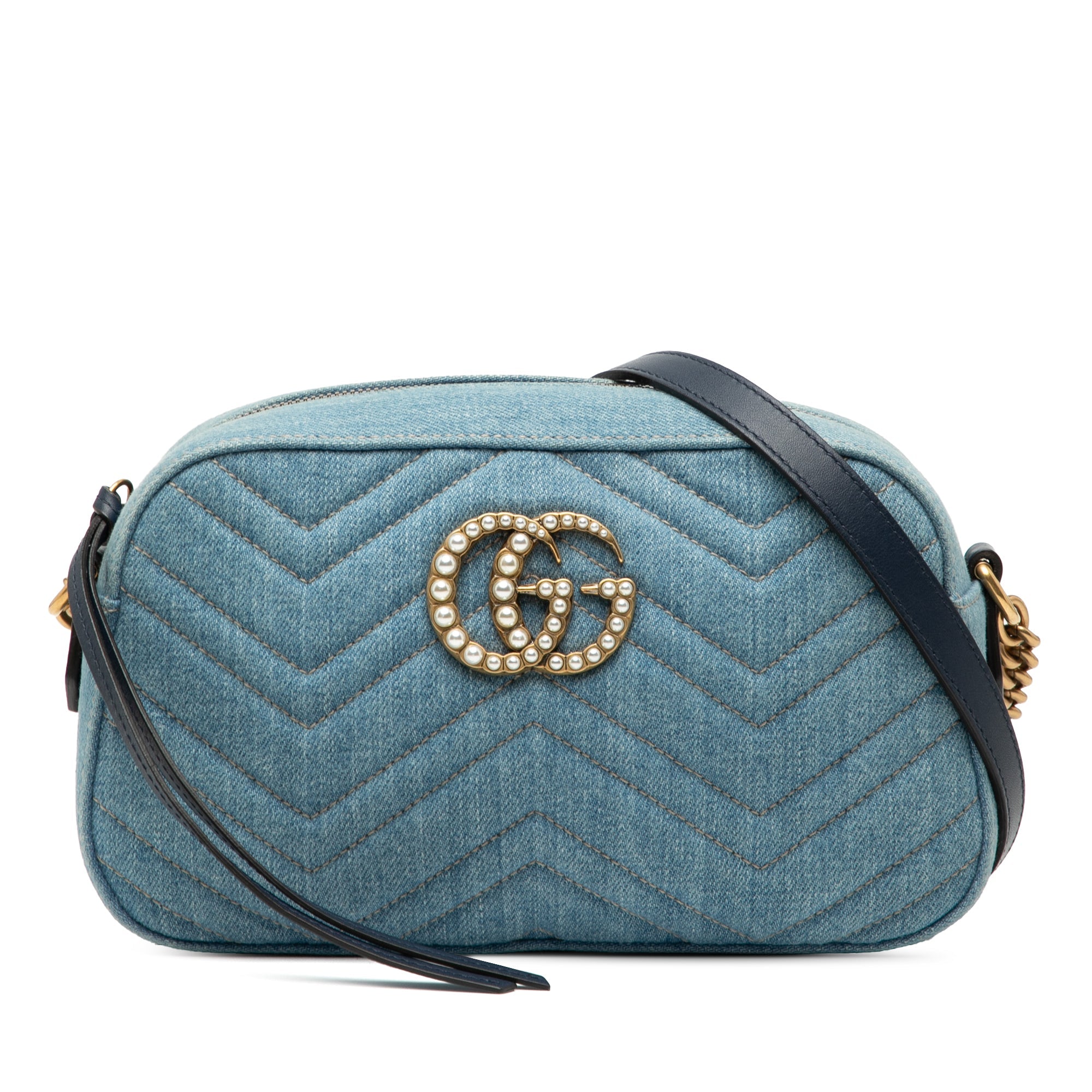 Small GG Marmont Matelasse Denim Pearly Crossbody