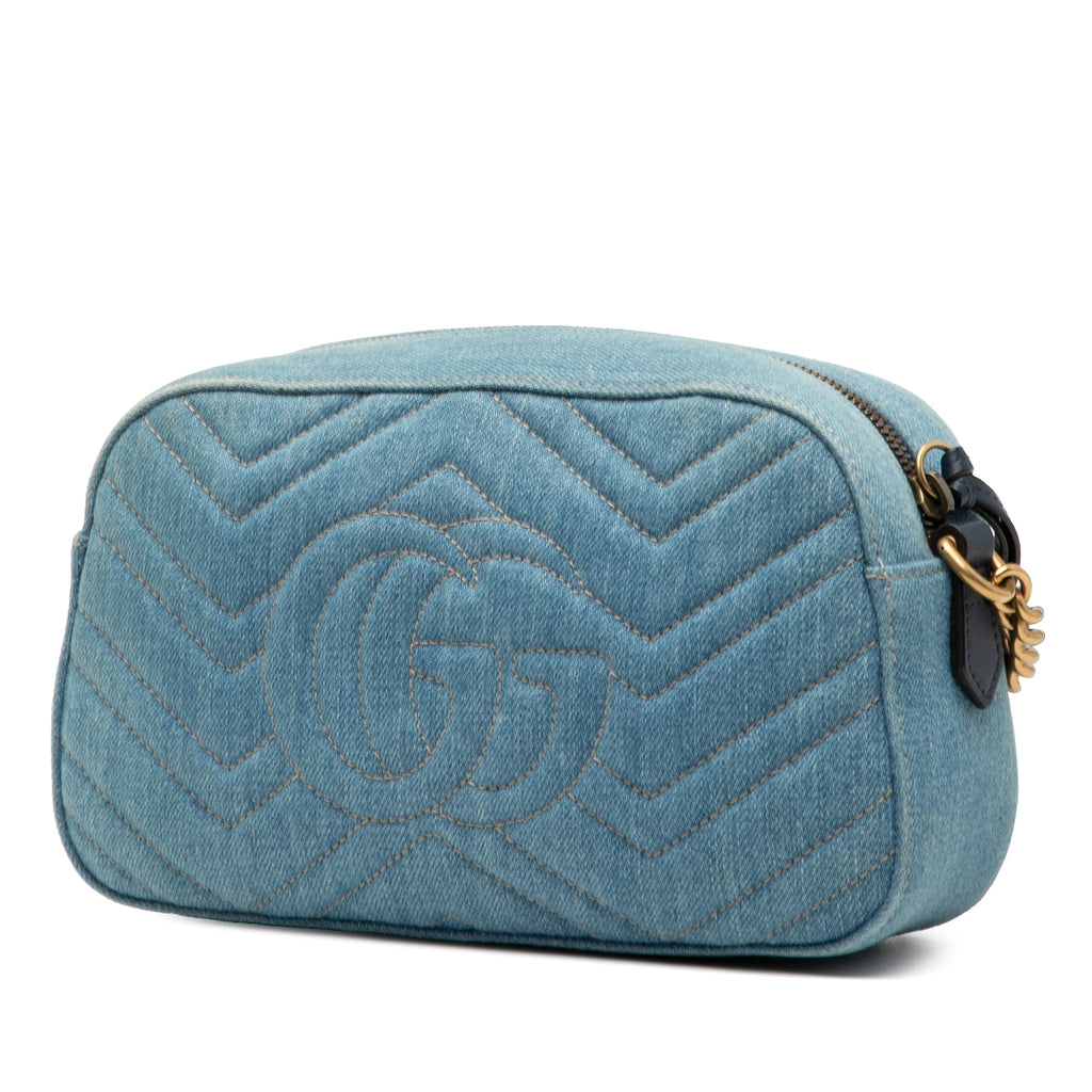 Small GG Marmont Matelasse Denim Pearly Crossbody