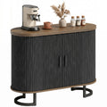 39.4" Coffee Bar Cabinet with Tambour Doors, Thick Top & Arc Legs, Brown & Black