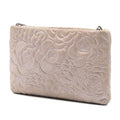 Embossed Metallic Lambskin Camellia Chain Pochette