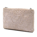 Embossed Metallic Lambskin Camellia Chain Pochette