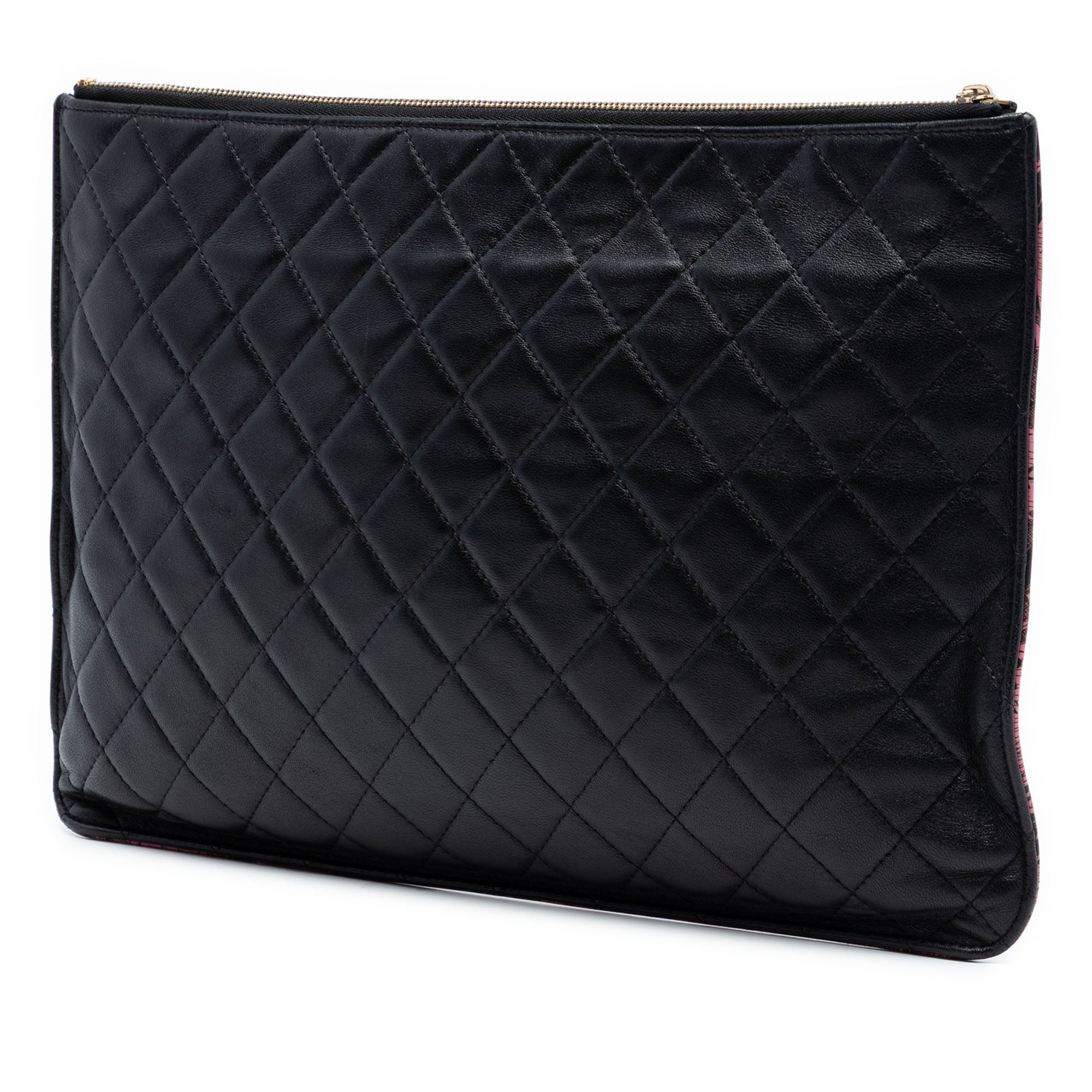 Large CC Quilted Calfskin Camellia Printed O Case Clutch