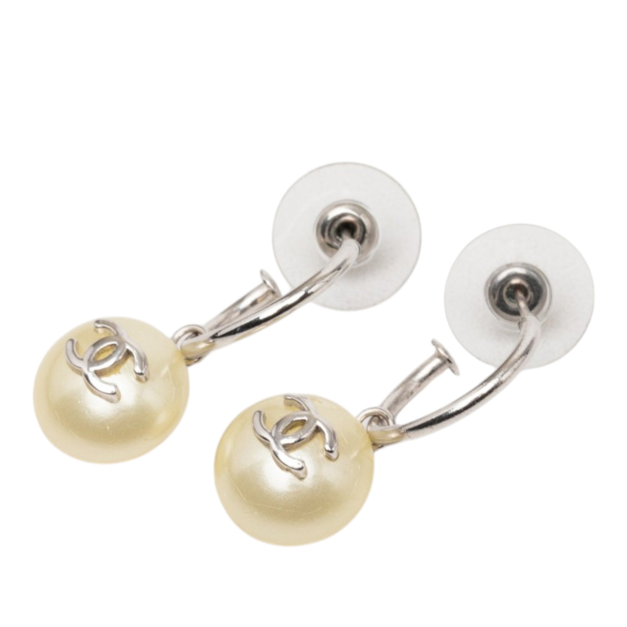 CC Brass Faux Pearl Drop Push Back Earrings