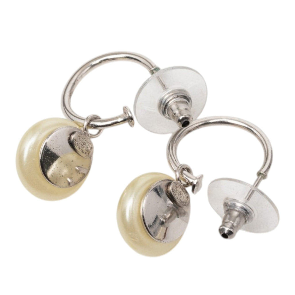 CC Brass Faux Pearl Drop Push Back Earrings
