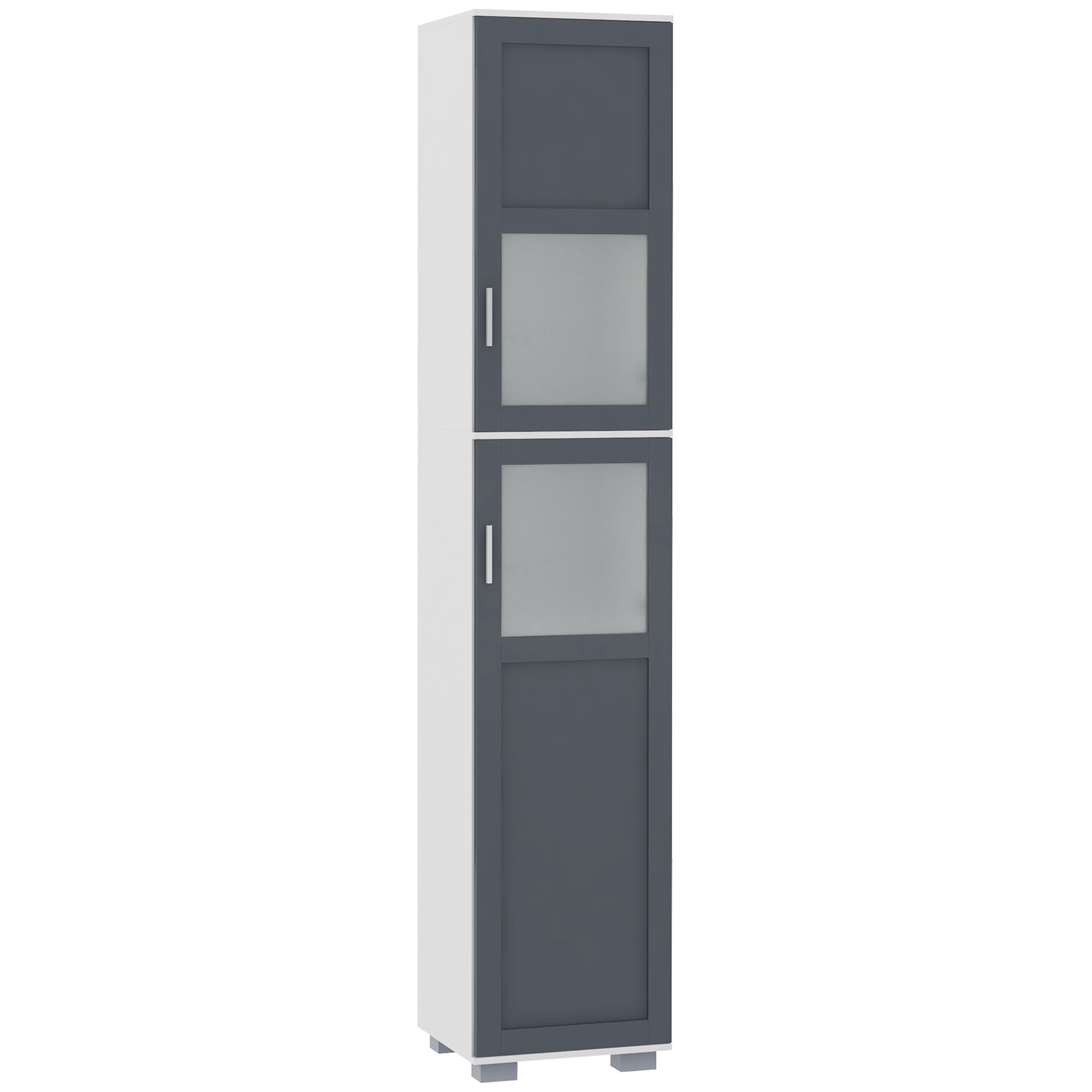 75" Tall Linen Cabinet with 2 Cupboards, Matte Glass Doors and Adjustable Shelves, White