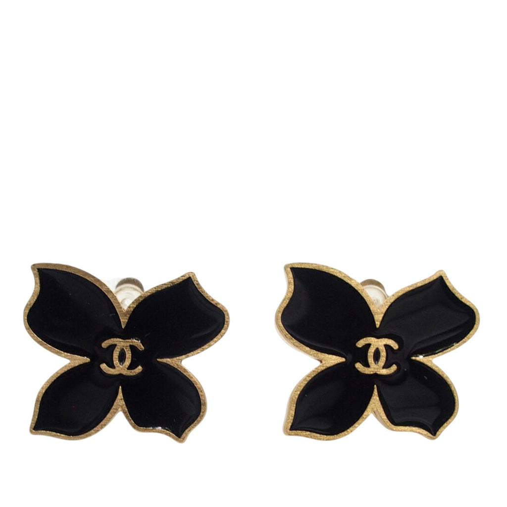 CC Gold Plated Enamel Flower Clip On Earrings