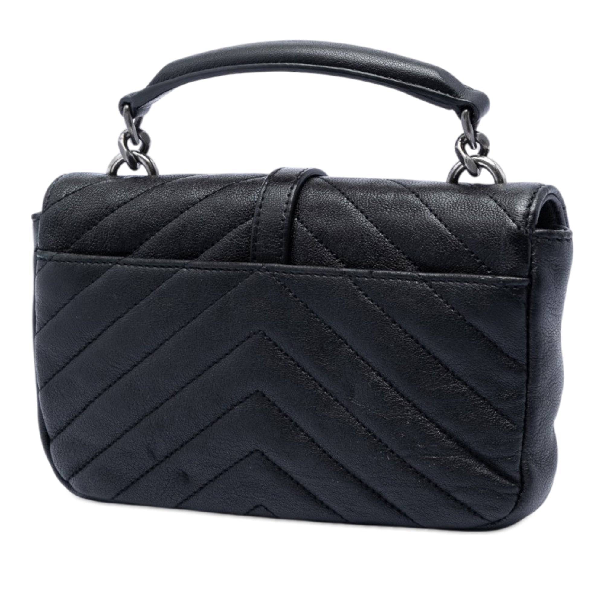 Mini Chevron Sheepskin Monogram College Satchel
