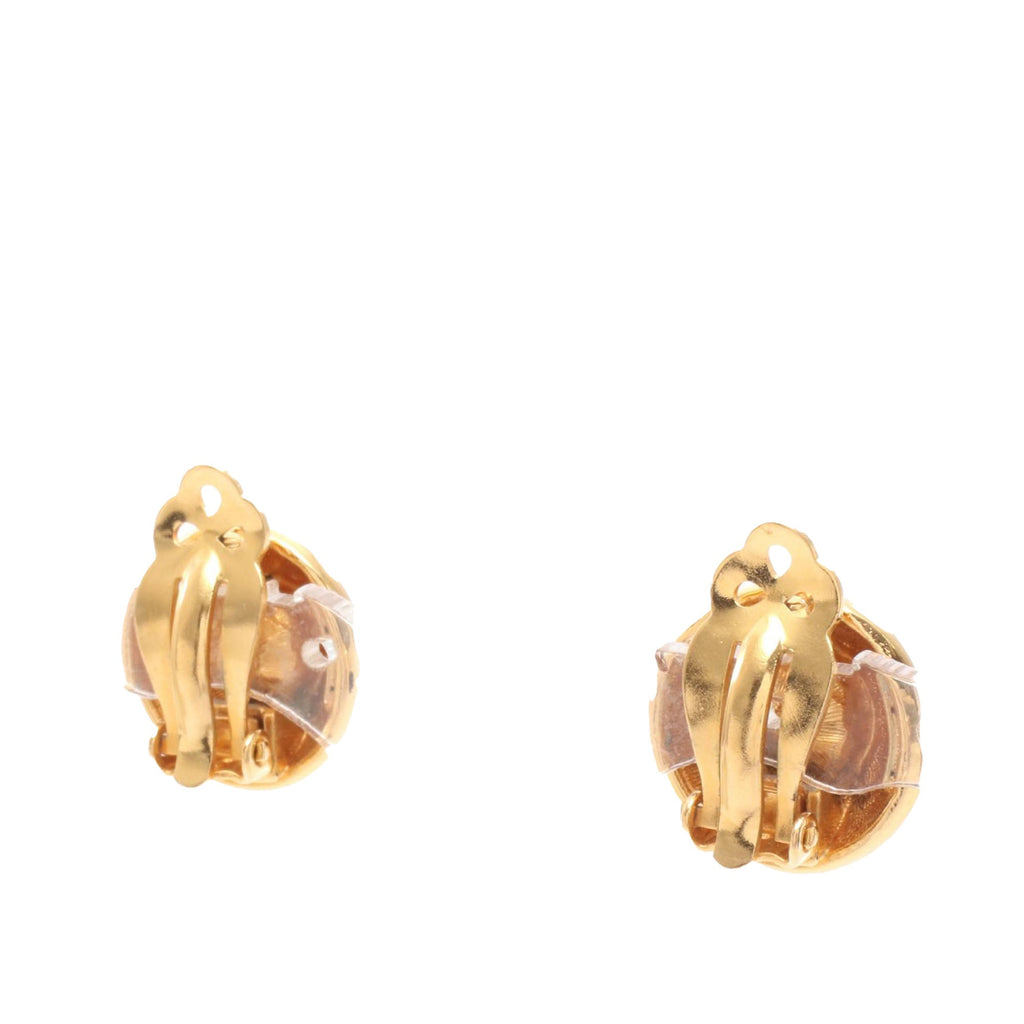CC Gold Plated and Strass Round Clip On Earrings
