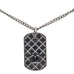 CC Silver Plated Quilted Dog Tag Pendant Necklace