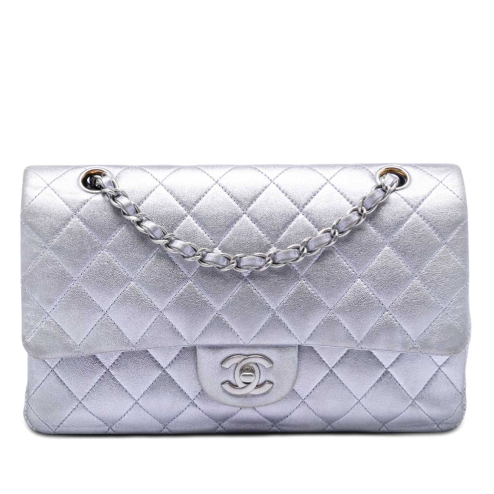 Medium Classic Metallic Lambskin Double Flap