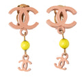 Gold Plated Enamel CC Drop Clip-On Earrings
