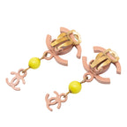 Gold Plated Enamel CC Drop Clip-On Earrings