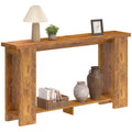 63" Farmhouse Console Table with Storage Shelf and Thickened Top, Distressed Brown