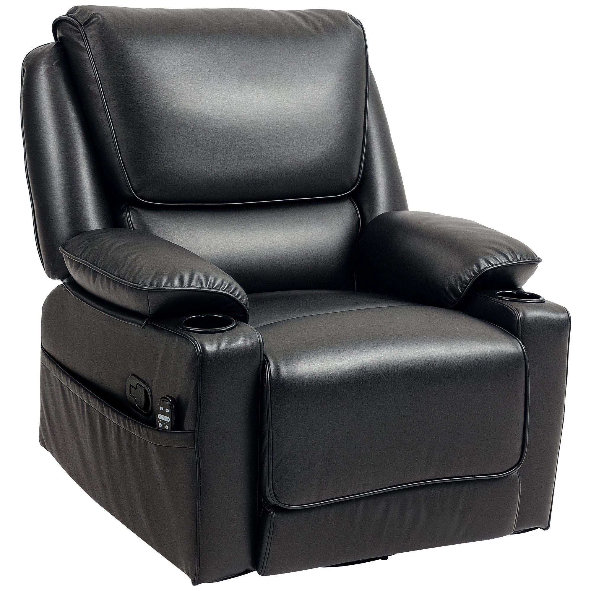 Recliner Massage Armchair with Heat, Swivel Rocker, Footrest & Side Pockets, Black