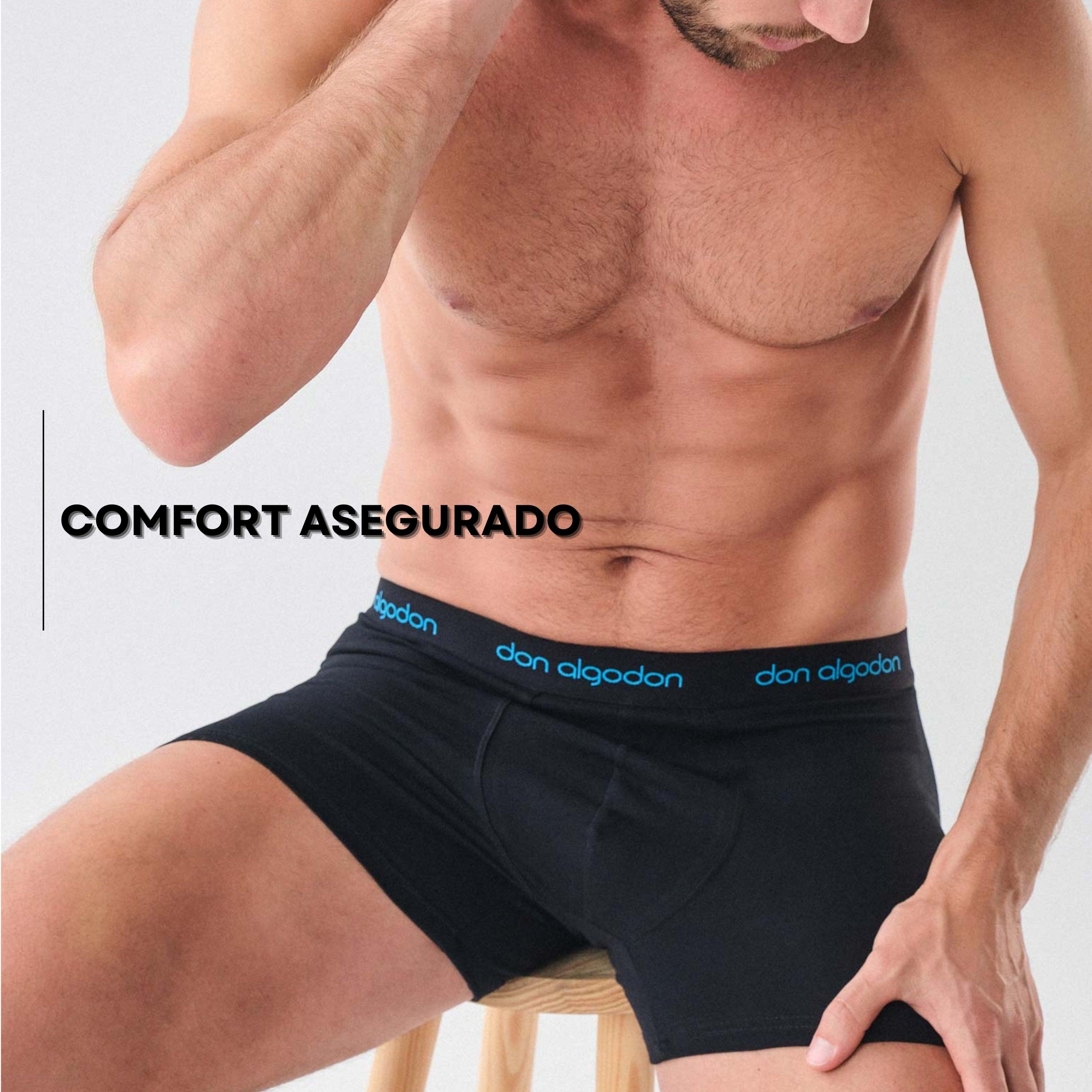 Don Algodon | Pack 6 Boxers para Hombre | Negros con Cintura a Colores | Transpirables