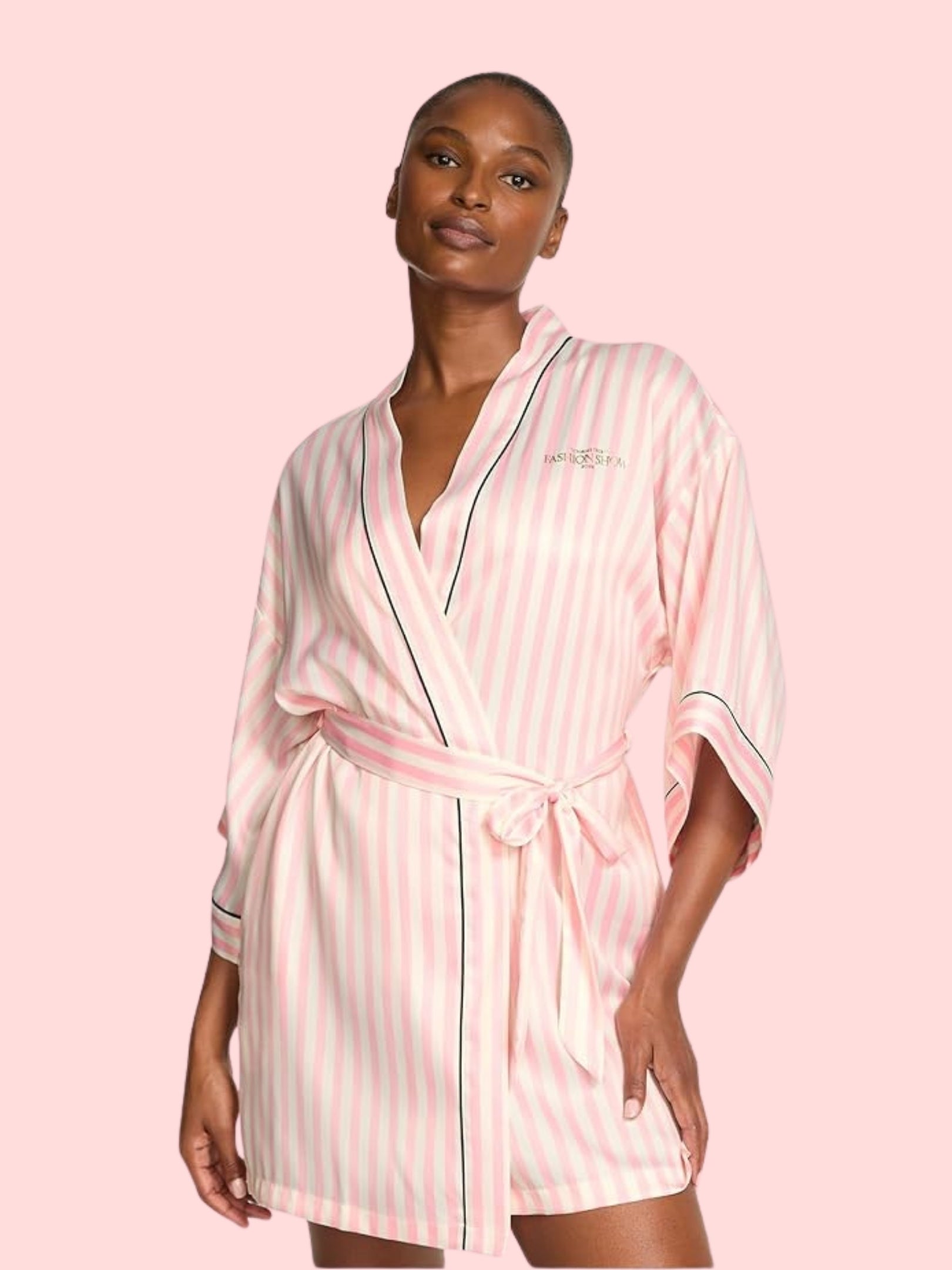 Victoria's Secret Short Satin Piped Robe Pink