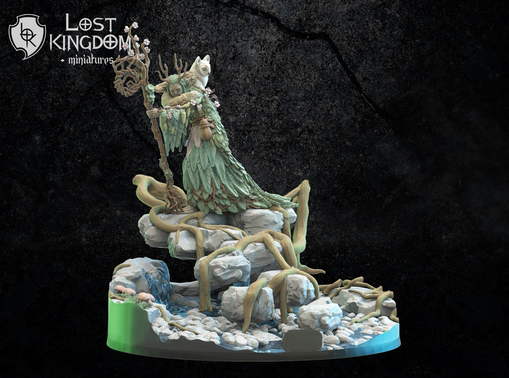 Saori, Ancient Druid With Nekokuro On Kodama Portal, Lost Kingdom Miniatures