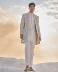 Nude Cream Open Sherwani Set By KYNAH, Luxury Indian Fashion & Bridal Wear