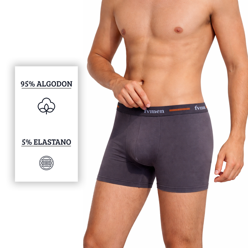 FEVI | Pack 6 Bóxers Hombre Algodón | Colores: Negro, Antracita, Gris, Verde, Marino, Azul