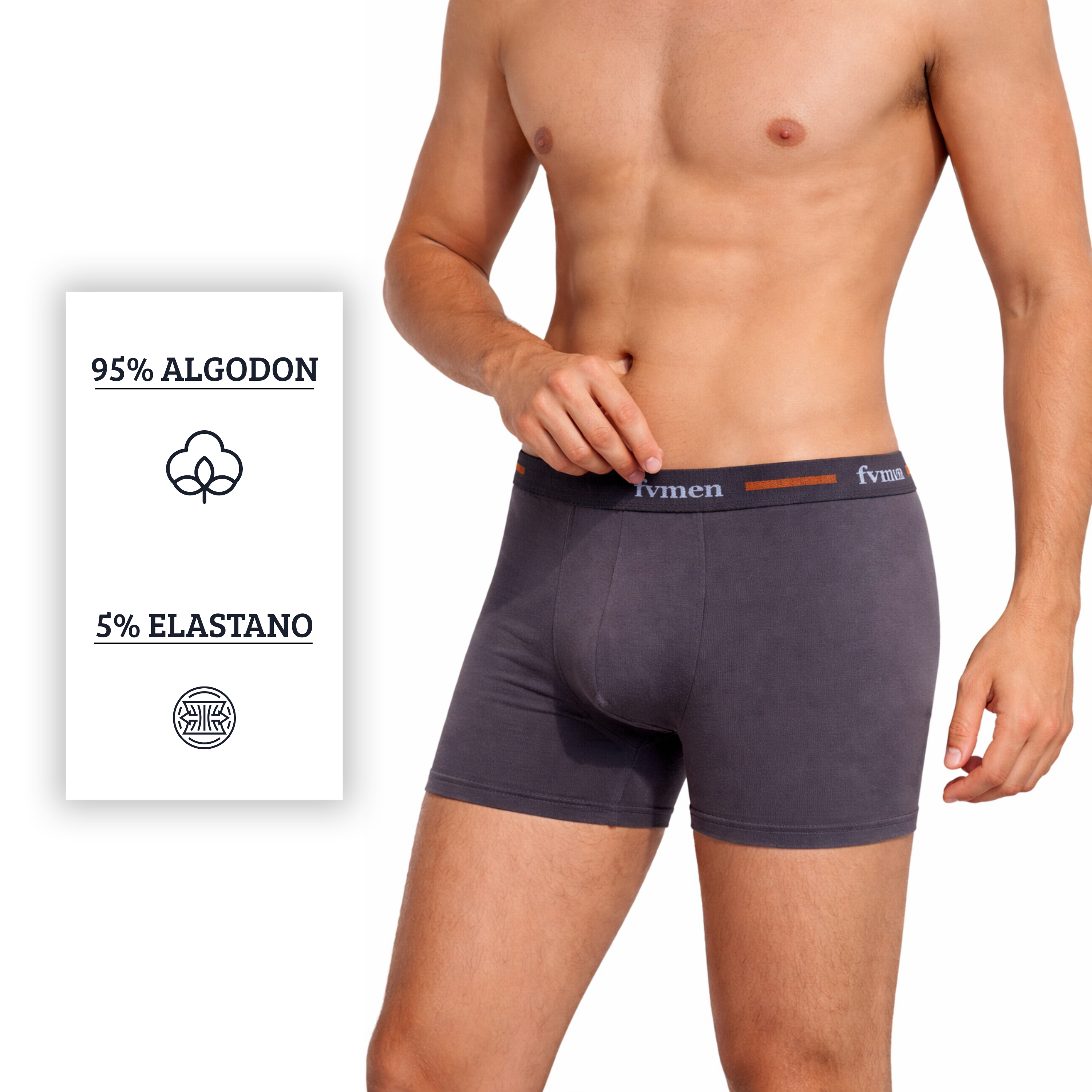 FEVI | Pack 6 Bóxers Hombre Algodón | Colores: Negro, Antracita, Gris, Verde, Marino, Azul