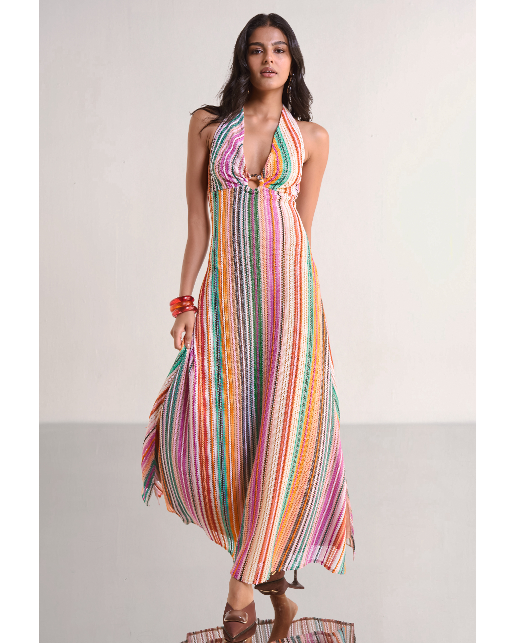 Halter Neck Crochet Knit Maxi By KYNAH, Luxury Indian Fashion & Bridal Wear