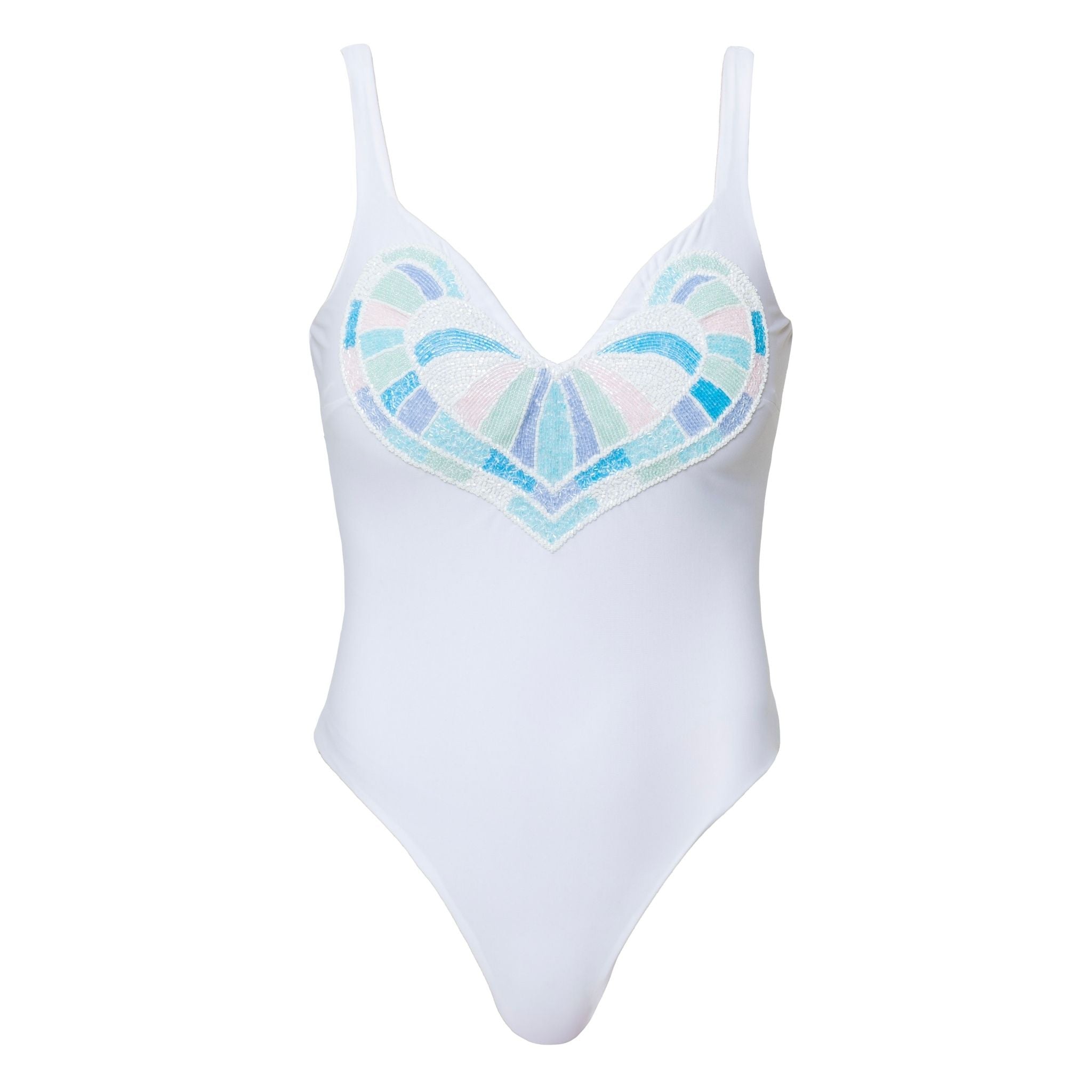 Amor Hand-Beaded Embellished One-Piece Swimsuit | White