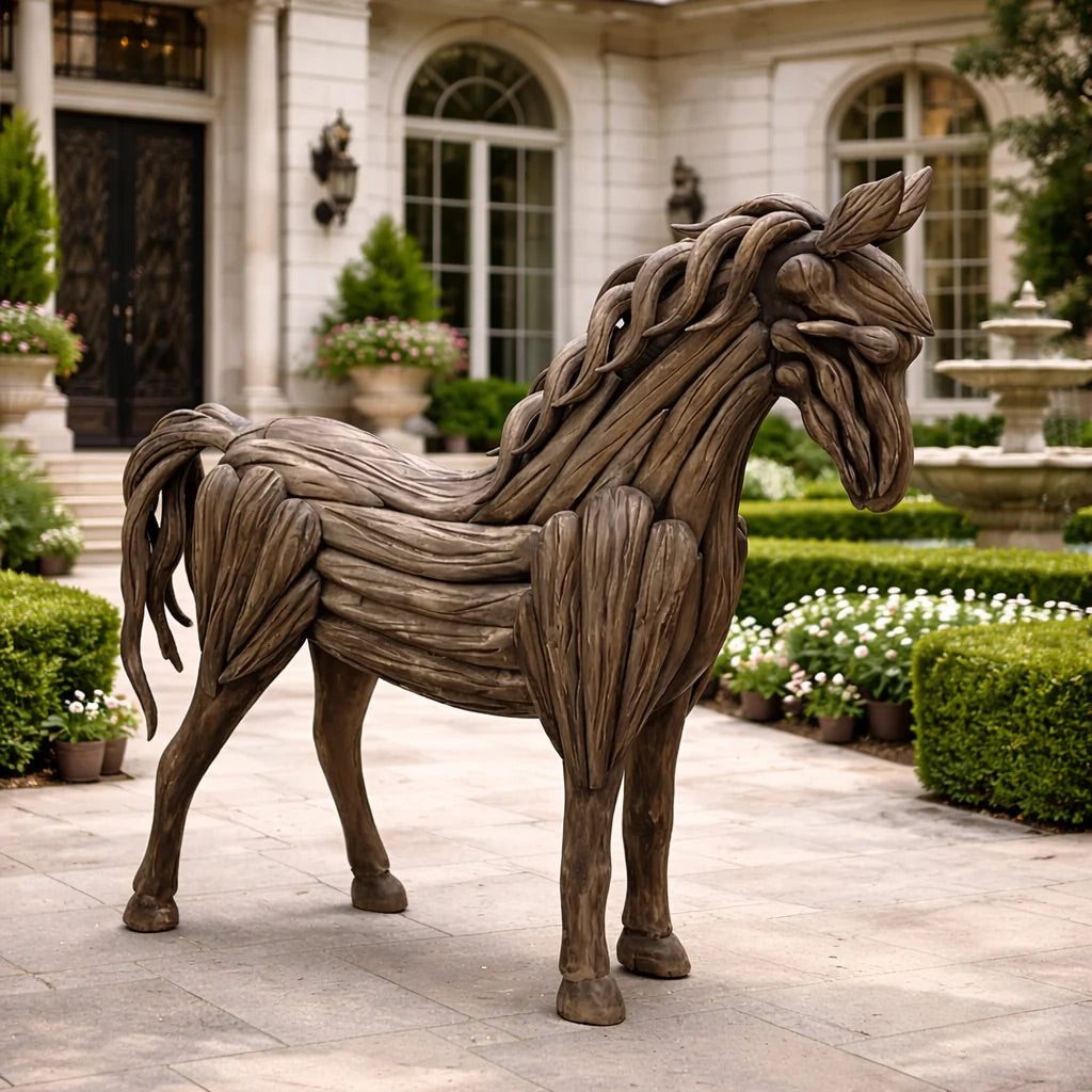 ArtZ® Solid Wood Handmade Artisan Stallion Sculpture - Dark Wood