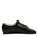 Black Matte Leather Diagonal Design Sneakers