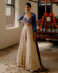 Blue & Cream Cape Set By KYNAH, Luxury Indian Fashion & Bridal Wear